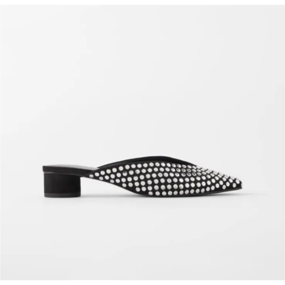 Zara black studded mule pointy pointed toe slides 39